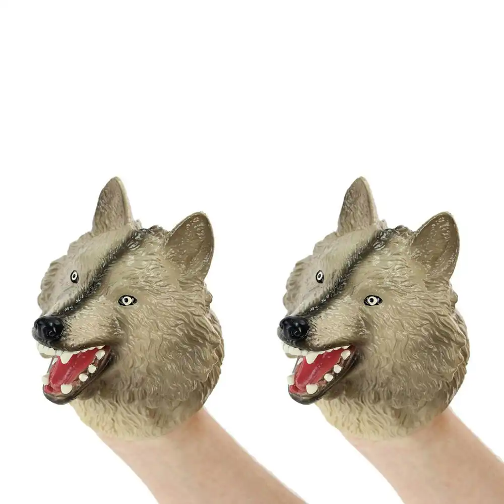 2x Fumfings 12cm Silicone Wolf Head Animal Hand Puppet Glove Kids Fun Play Toy