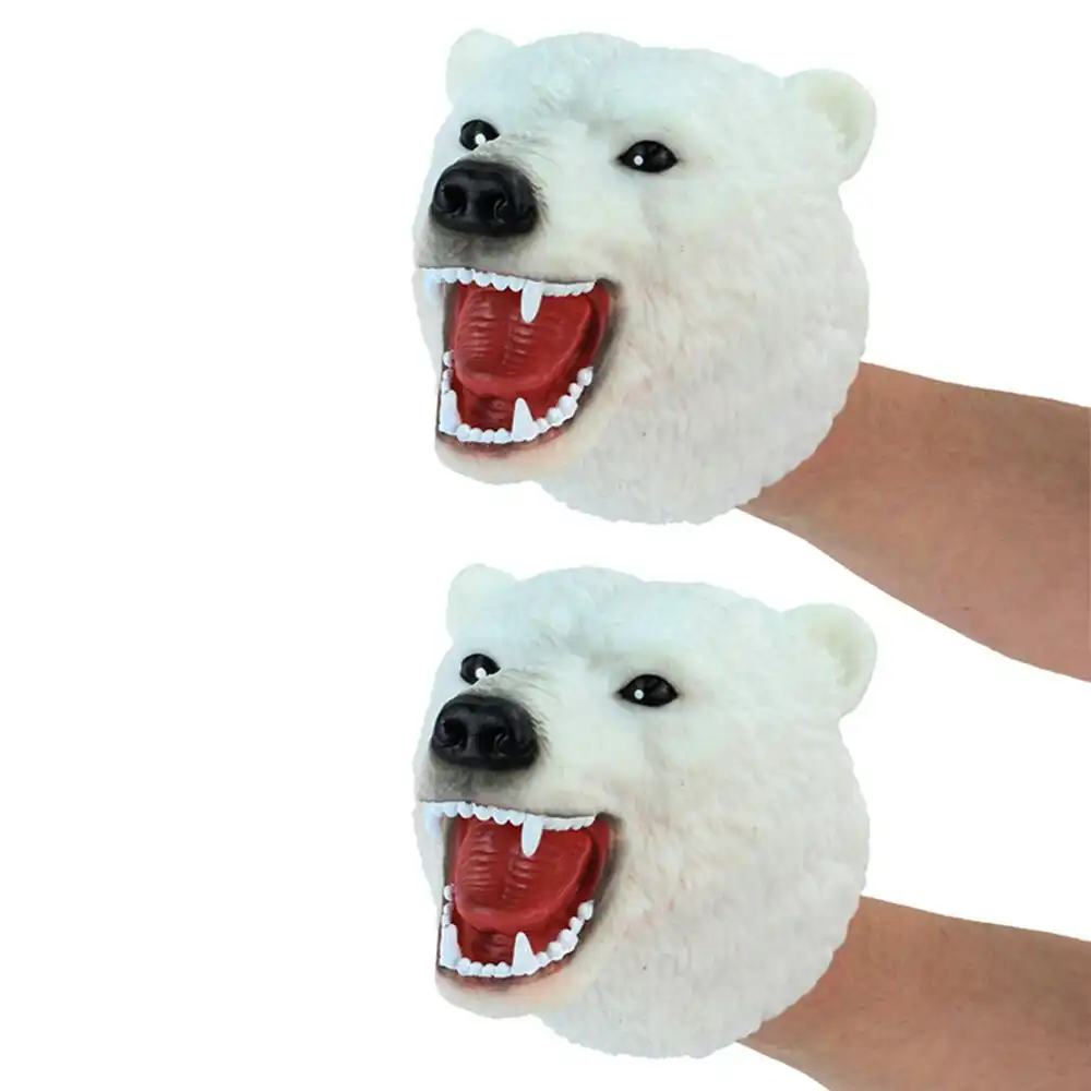 2x Fumfings 12cm Silicone Polar Bear Head Animal Hand Puppet Kids Glove Toy