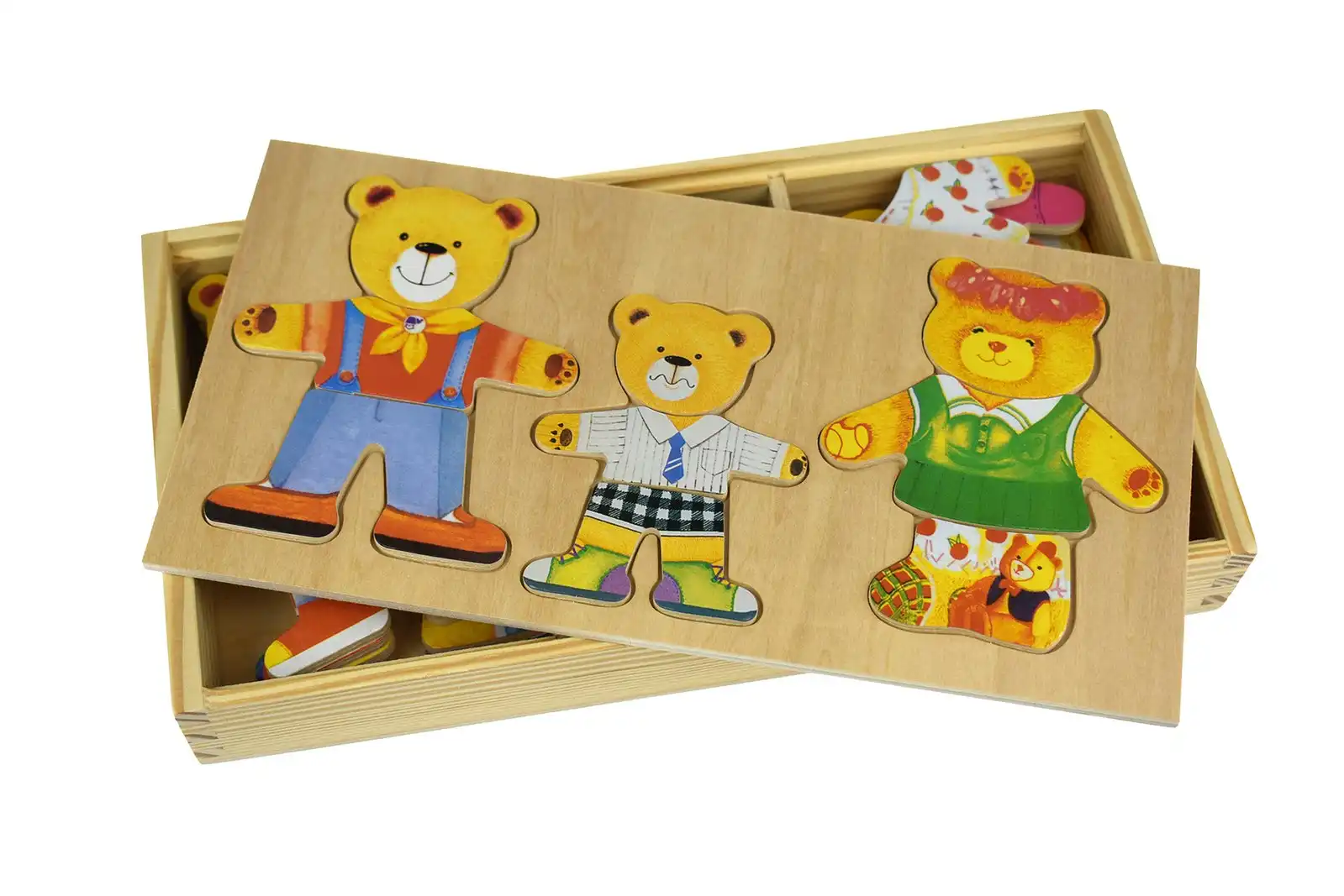 Kaper Kidz Dressing Bear Family Wooden Blocks Children's Pretend Play Toy 18m+