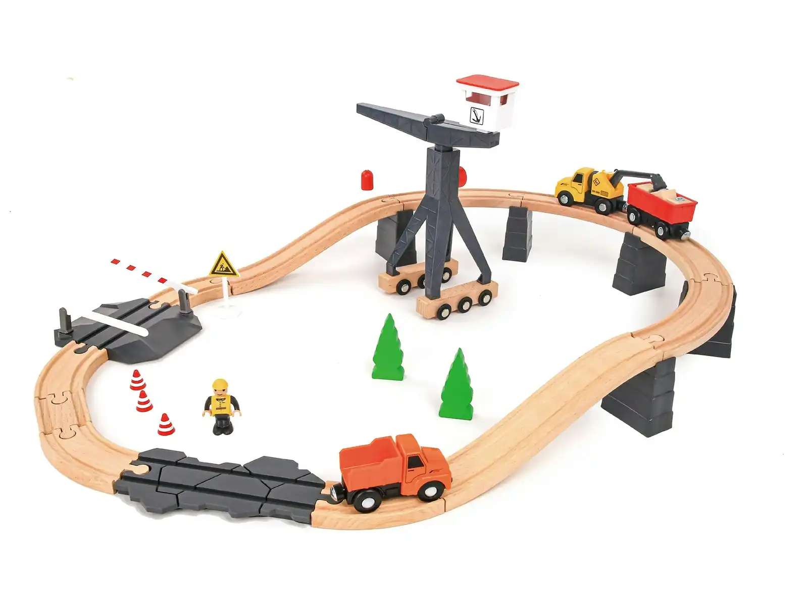 35pc Tooky Toy Construction Yard Vehicles/Train/1.7M Track Kids Fun Playset 3+