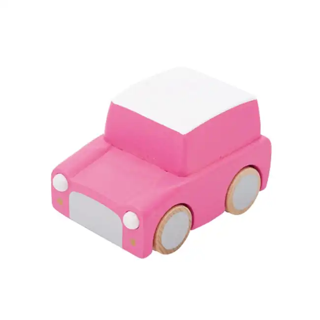 Kiko & gg Kuruma 9cm Car/Vehicle Kids/Children Fun Wooden Pull Back Toy Pink 3y+
