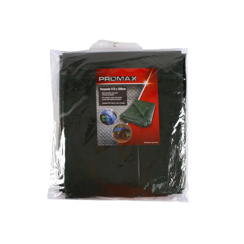 Pro Max 575x350cm Tarpaulin Camping Protection Waterproof Cover w/Bag Dark Green
