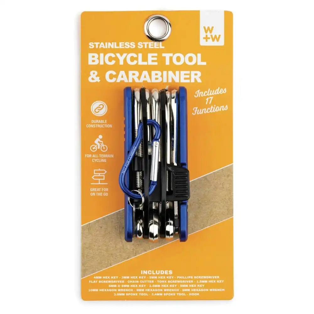 W+W 17 In 1 Stainless Steel Bicycle Multi Tool With Carabiner Portable Set