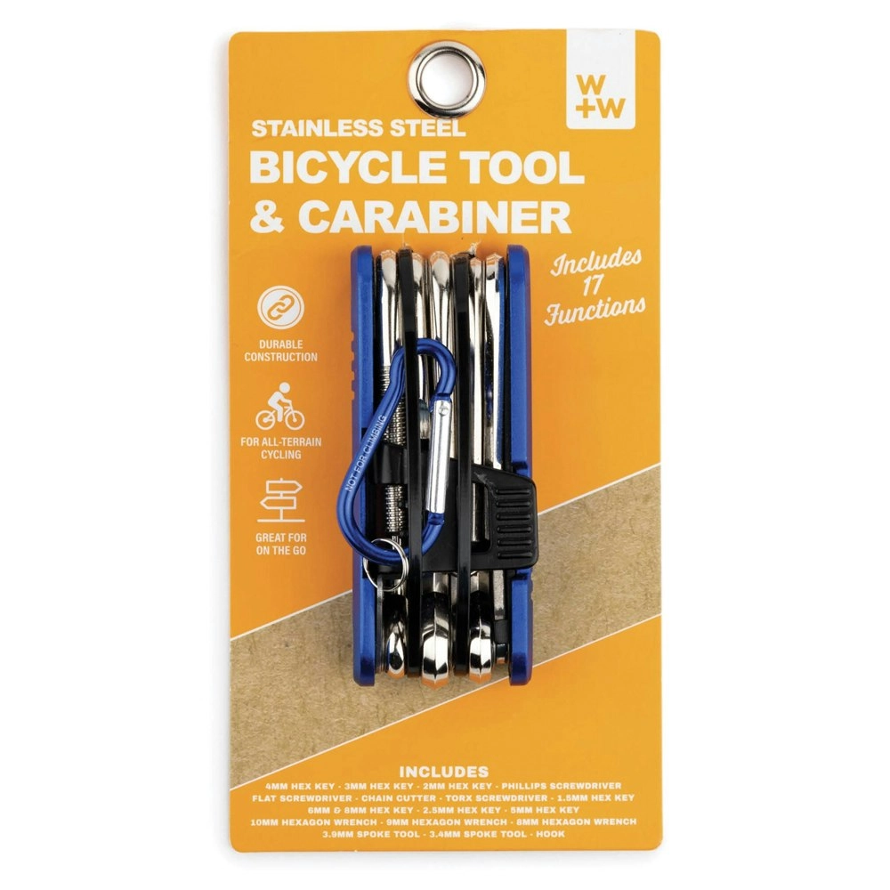 W+W 17 In 1 Stainless Steel Bicycle Multi Tool With Carabiner Portable Set