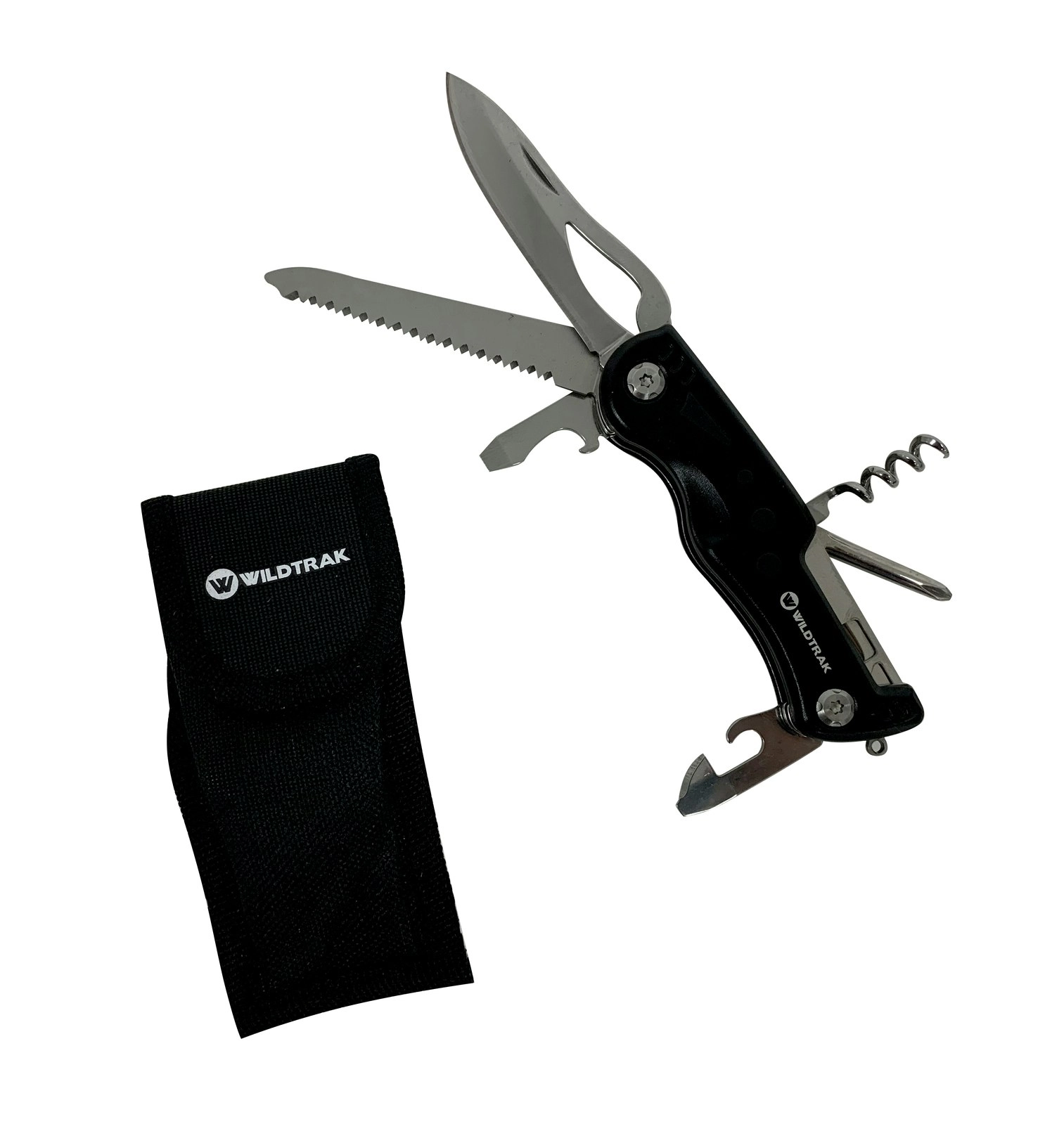 Wildtrak 9-in-1 Aluminium Handy Multi Tool w/ Pocket Knife Outdoor Camping Black