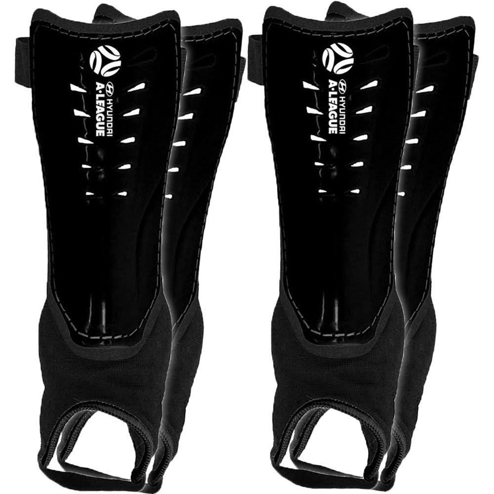 2x Hyundai A-League Shin Guard/Pads w/ Ankle Sock/Sports/Soccer Large Size/Black