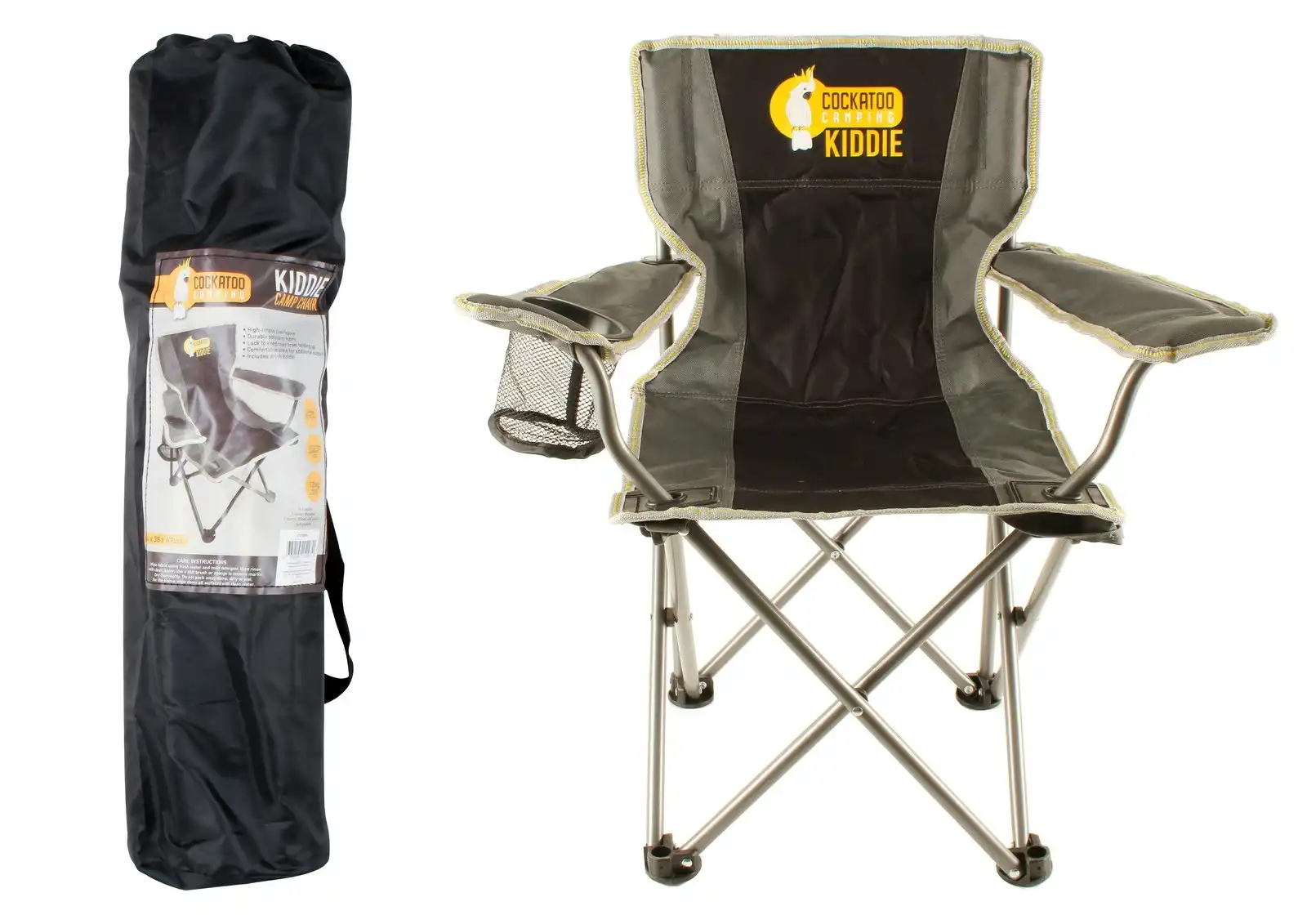 Wildtrak Kiddie 67x60cm Camp Chair w/ Cup Holder Outdoor Camping Seat Black/Grey