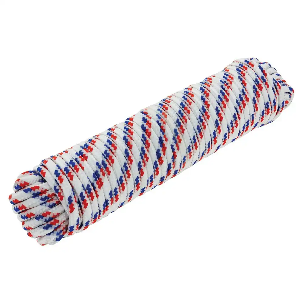 Hulk 4X4 Durable 30m Diamond Braid Poly 60kg Rope For Roof Rack White/Red/Blue
