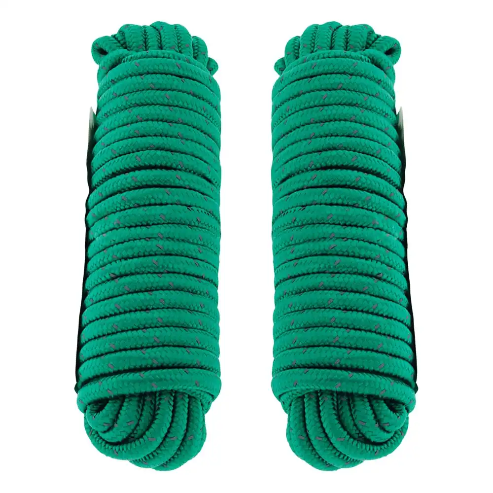 2x Hulk 4X4 Durable 15m Hi-Vis Reflective Rope String For Camping/Boating Green