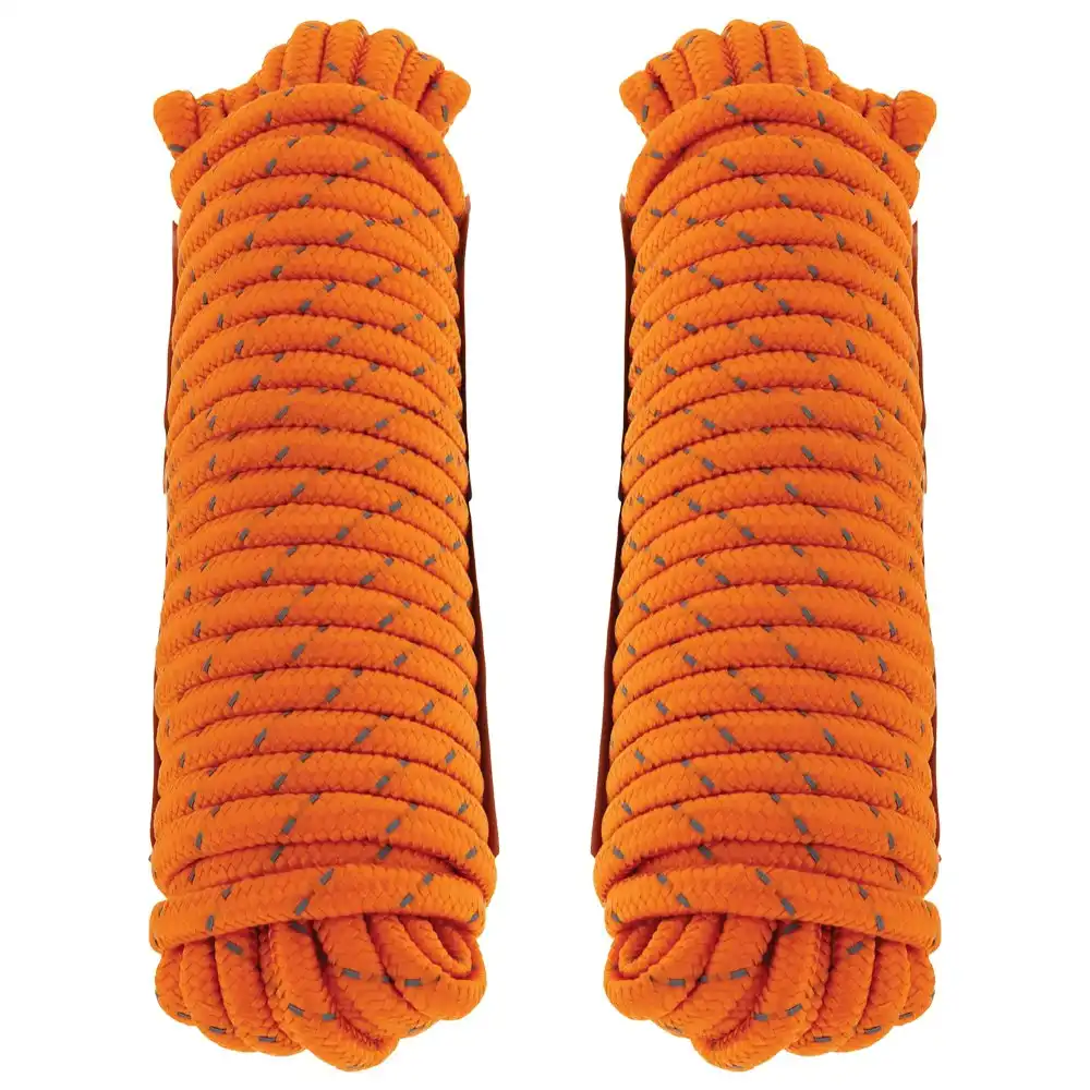 2x Hulk 4X4 Durable 15m Hi-Vis Reflective Rope String For Camping/Boating Orange