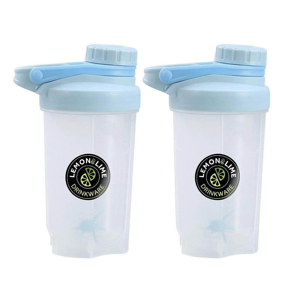 2x Lemon & Lime 550ml Shaker Bottle Protein Drink Container w/Screw Top Lid Asst