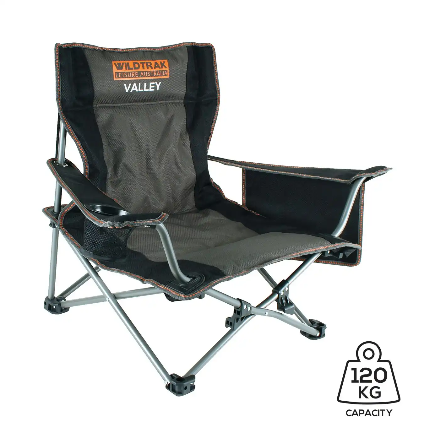 Wildtrak Valley 81x60cm Event Chair Outdoor Beach Seat w/ Cup Holder Grey/Black