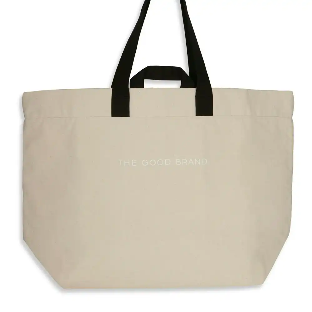 The Good Brand Recycled Cotton Tote Hand Carry Shoulder Strap Bag w/Pocket Ecru