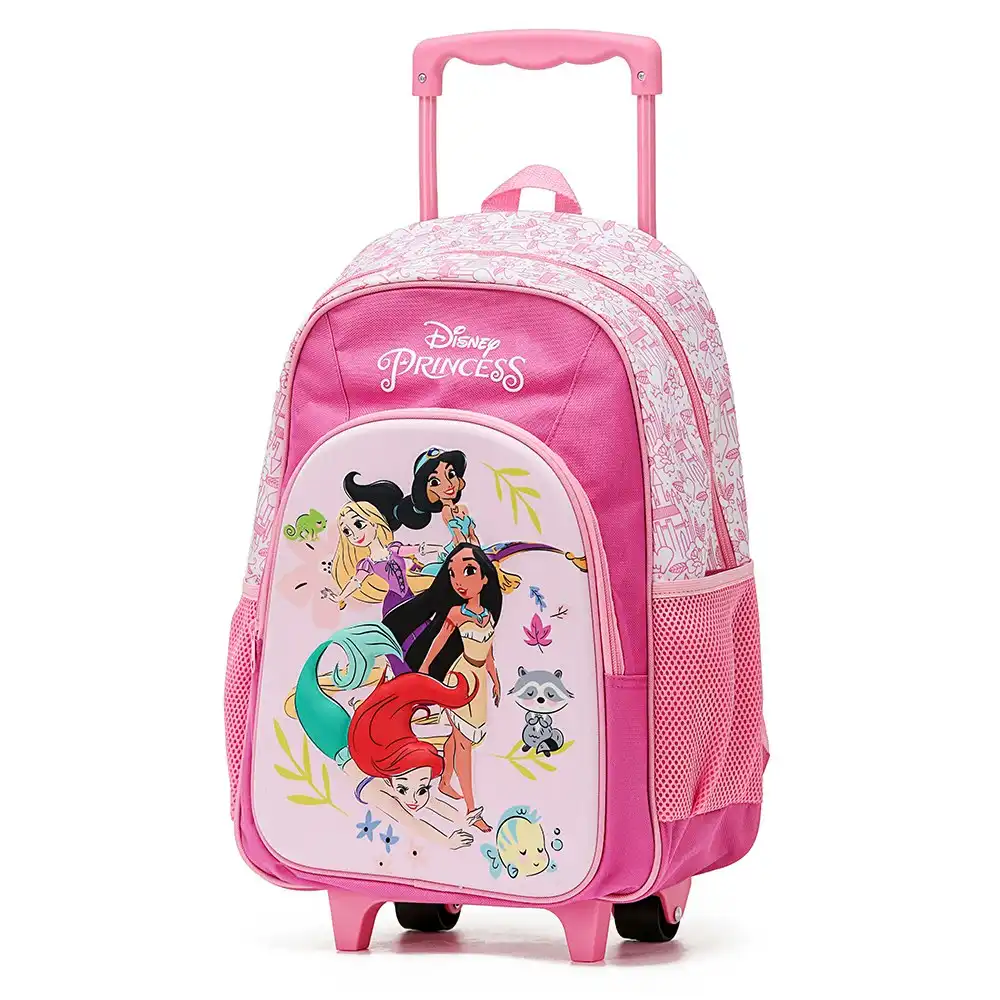 Disney Princesses Kids 17" Travel Trolley Bag School Backpack w/ Wheels Pink