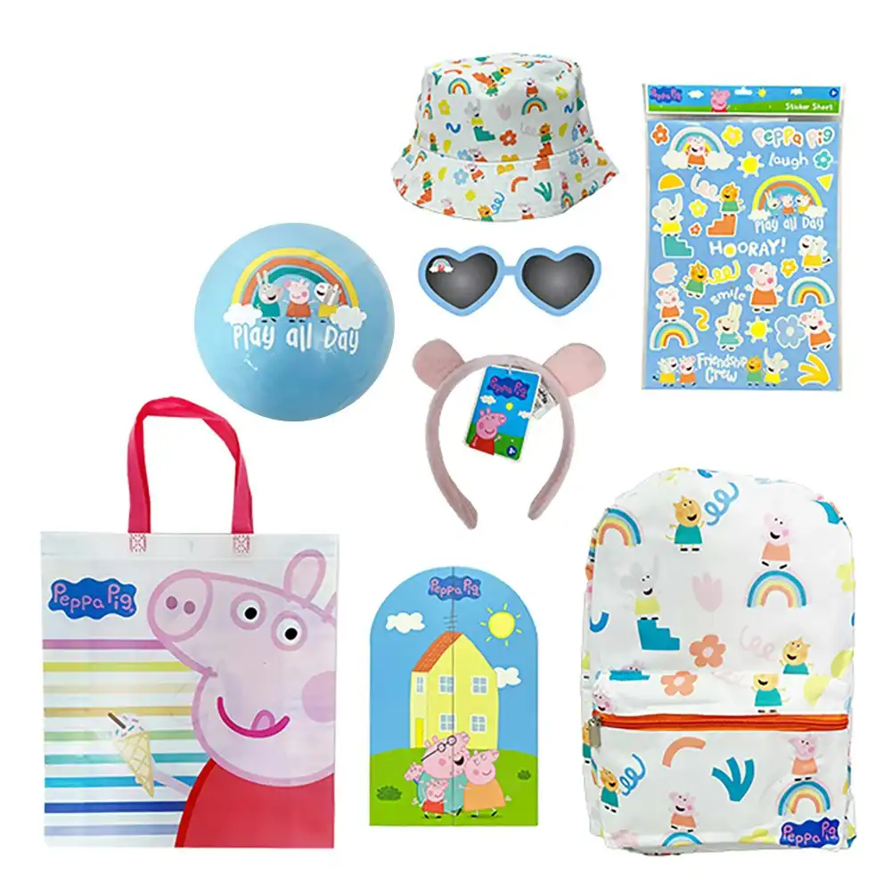 Peppa Pig 24 Kids Showbag Backpack/Bucket Hat Sticker Sheet/Ball Sticker Scene