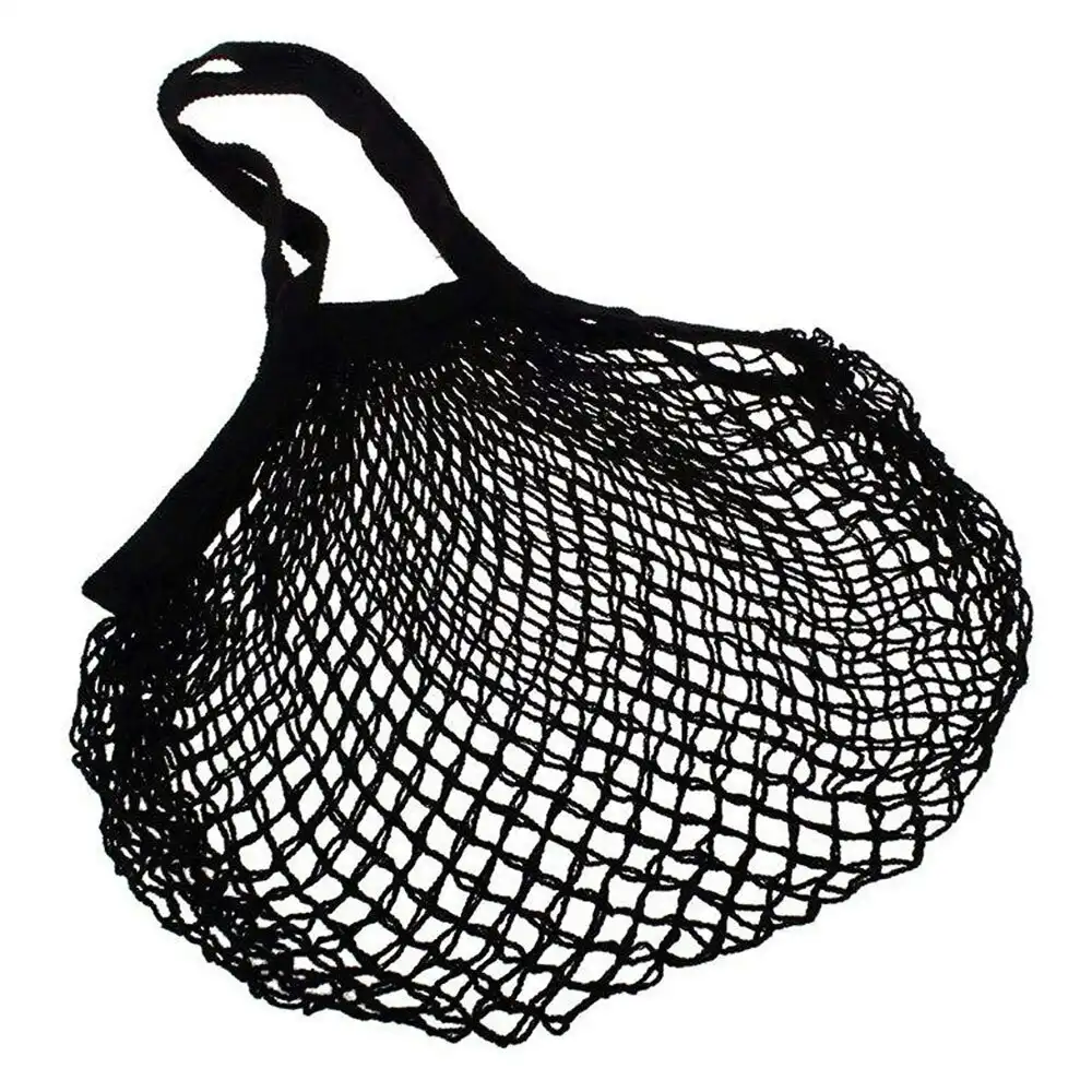 Sachi Cotton String Bag 34x30cm Long Handle Shopping Carry Storage Tote Black