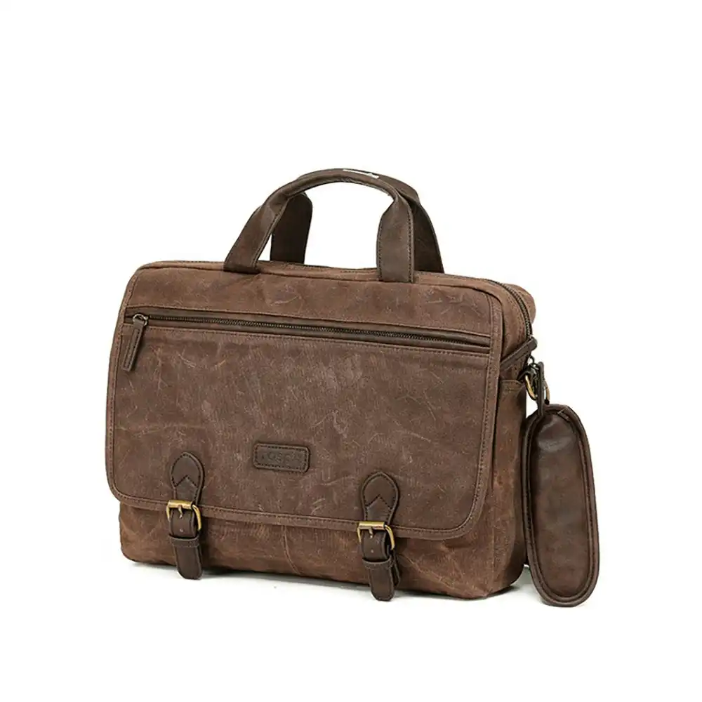 Tosca Waxed Canvas Business Breifcase Bag w/Shoulder Strap 40x10x30cm Brown