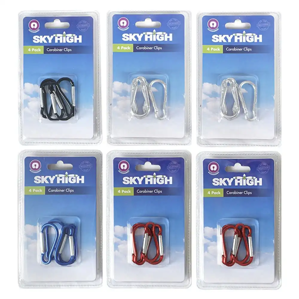 24pc Sky High Travel Carabiner Keychain Key Holder Clip Assorted Colours