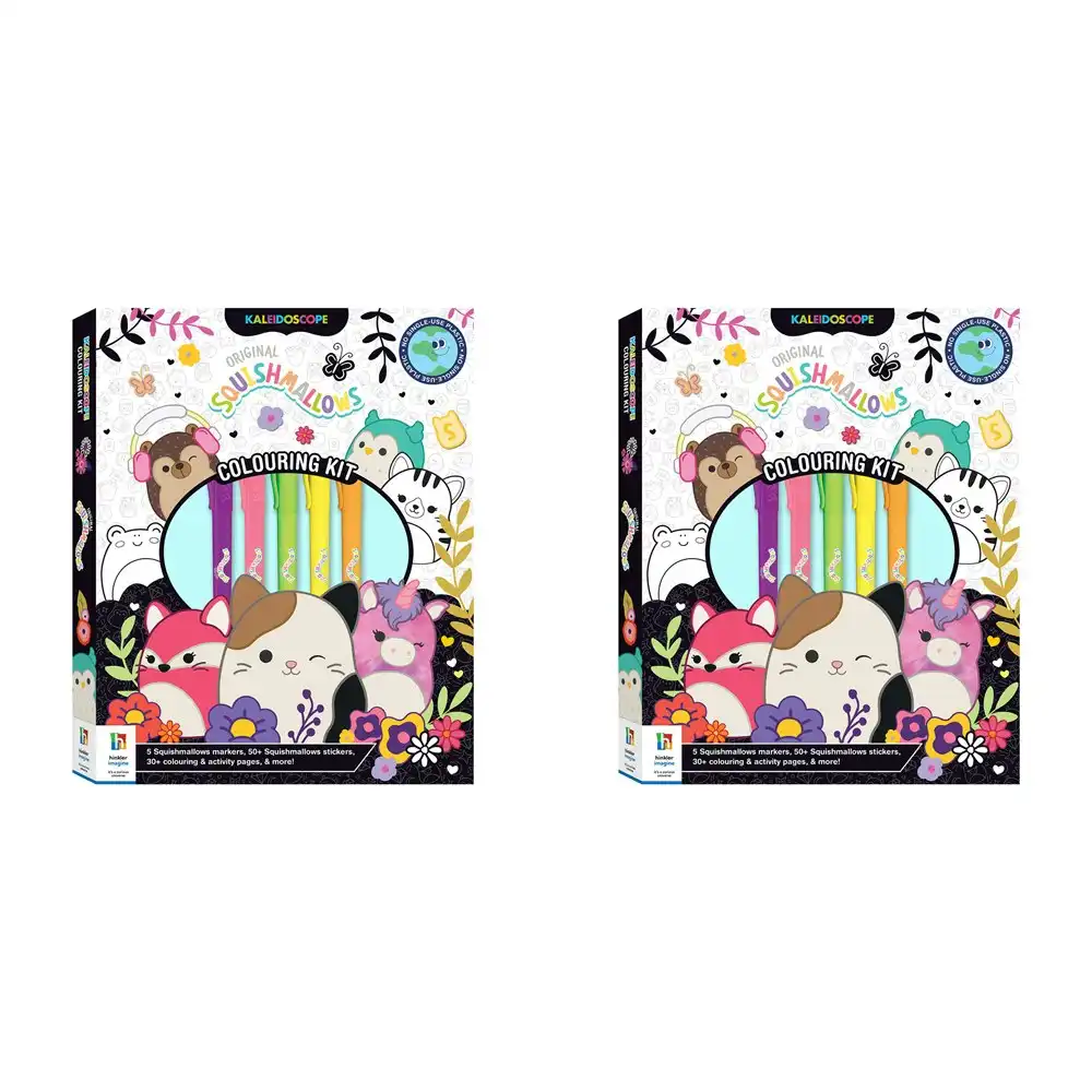 2x Kaleidoscope Kids Fun Colour Kit Squishmallows w/30+ Pages/Markers/Stickers