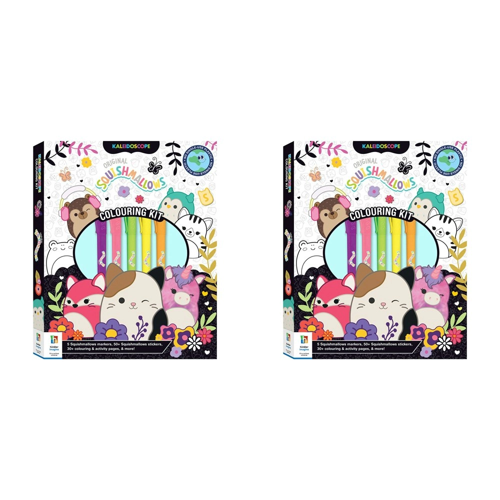 2x Kaleidoscope Kids Fun Colour Kit Squishmallows w/30+ Pages/Markers/Stickers