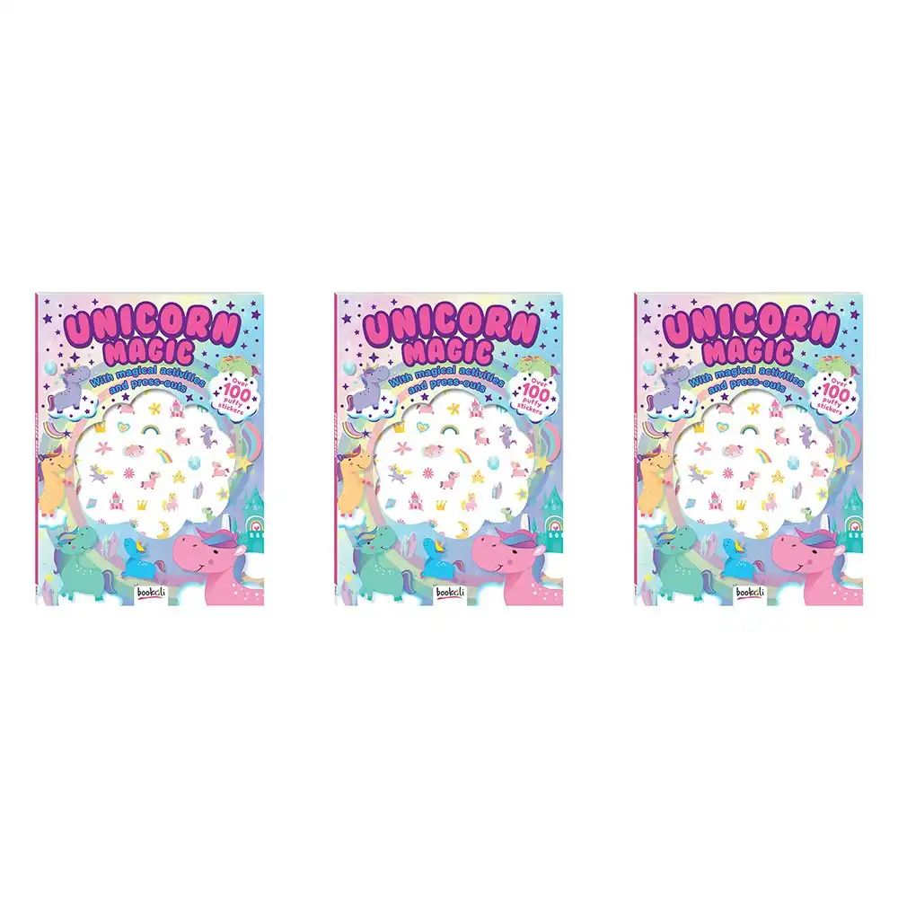 3x Bookoli Puffy Sticker Windows Unicorn Kids/Children Press-out Puzzle Activity