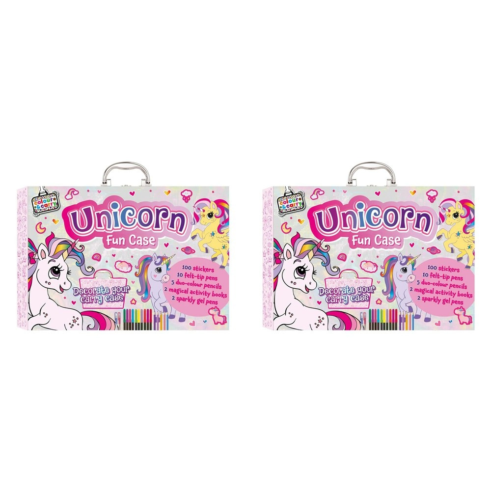 2x Bookoli Colour/Carry Kids Unicorn Activity Case Kit w/Stickers/Pens/Pencils