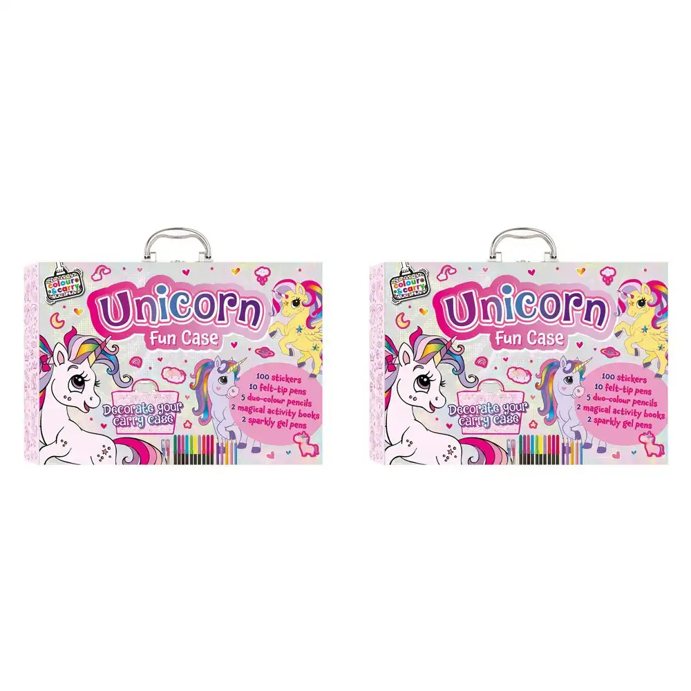 2x Bookoli Colour/Carry Kids Unicorn Activity Case Kit w/Stickers/Pens/Pencils