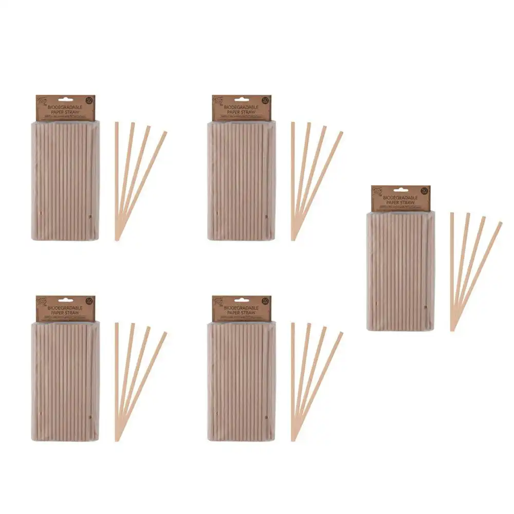 5x 50pc Eco Basics 19.5cm Biodegradable Birthday/Party 3Ply Paper Drinking Straw