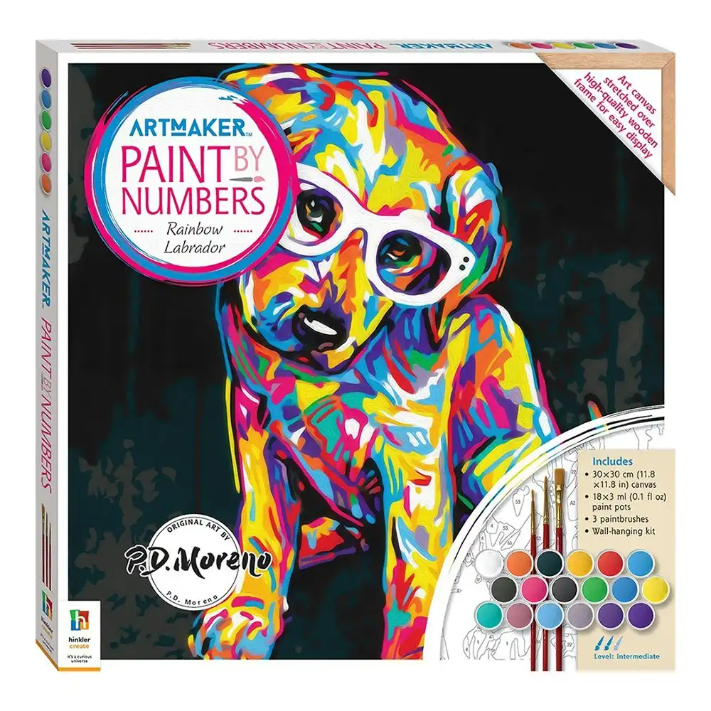 Art Maker Paint by Numbers Canvas Rainbow Labrador Painting Set Activity