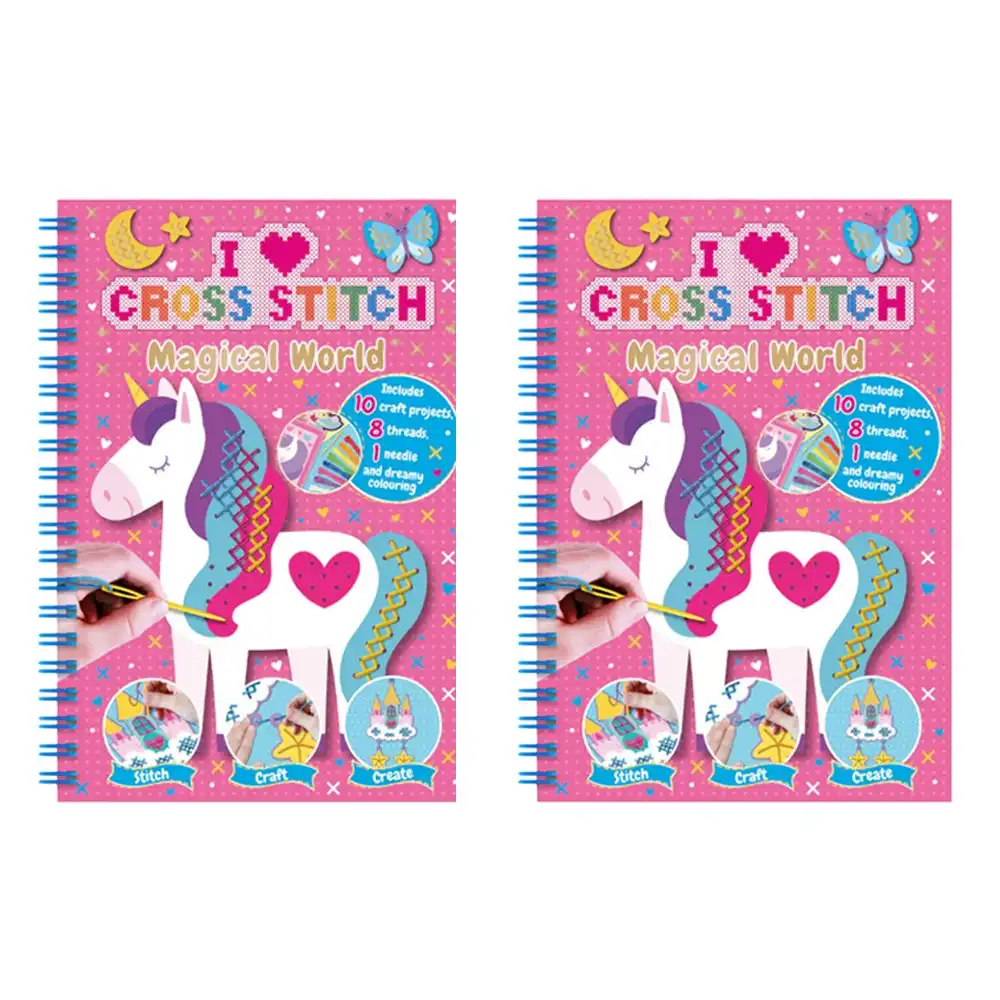 2x Bookoli I Love Cross Stitch Book Magical World Kids Art/Craft Activity Kit