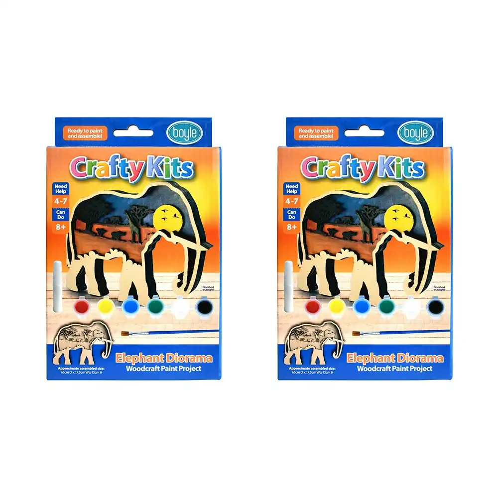 2x Boyle Crafty Kits Woodcraft Diorama Kids/Childrens Art/Craft Kit Elephant 8y+