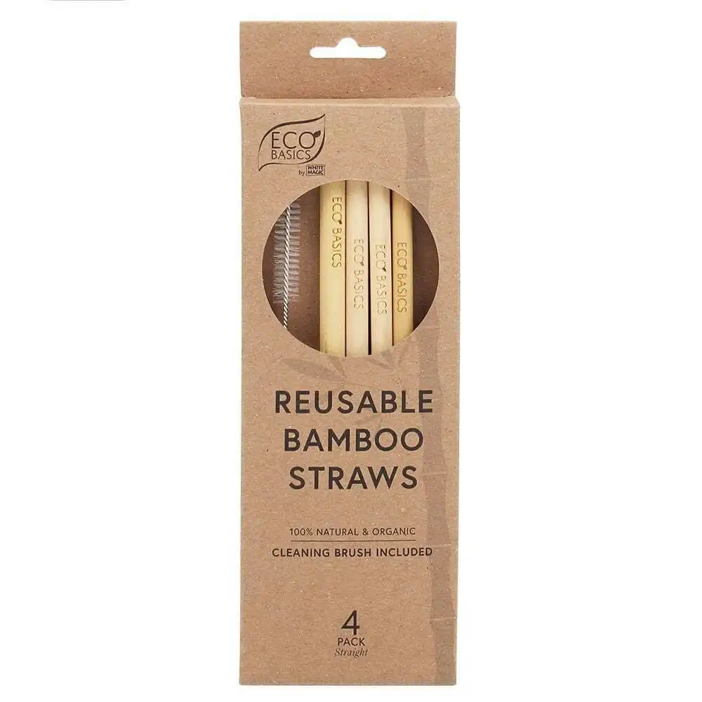4PK Eco Basics 23cm Reusable Bamboo Drinking Beverage Straws Straight Washable