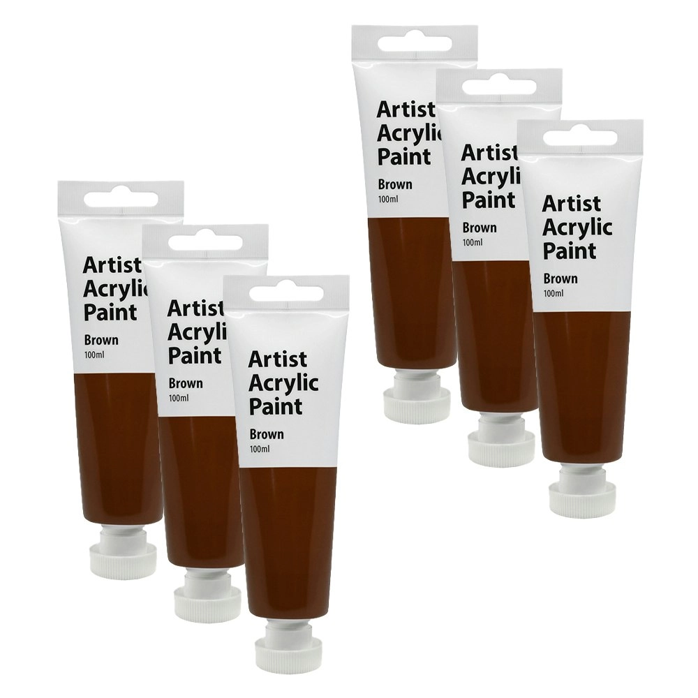 6x Artist 100ml Acrylic Paint Gloss Finish Water Based Painting Crafts Brown 3+