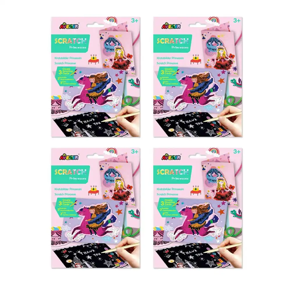 4x Avenir Scratch Greeting Card Princess Draw/Paint Kids/Toddler Activity 3y+