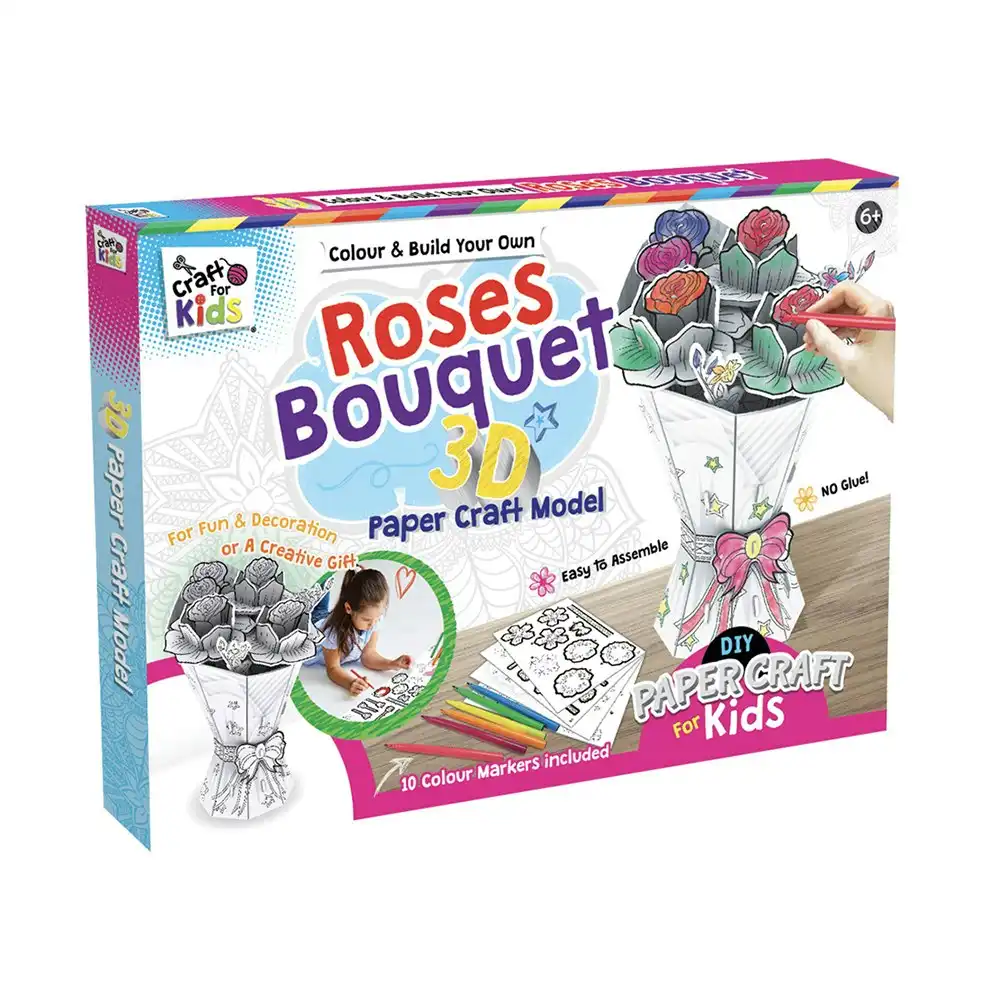 Craft for Kids Colour & Build 3D Rose Bouquet Papercraft Model DIY Children 6y+