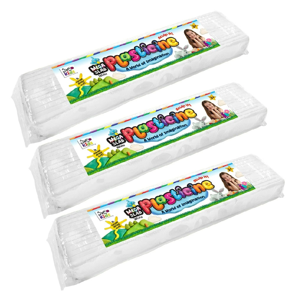 3x Craft for Kids Mega Slab Plasticine 500g Clay Block Art Craft Play White 3y+