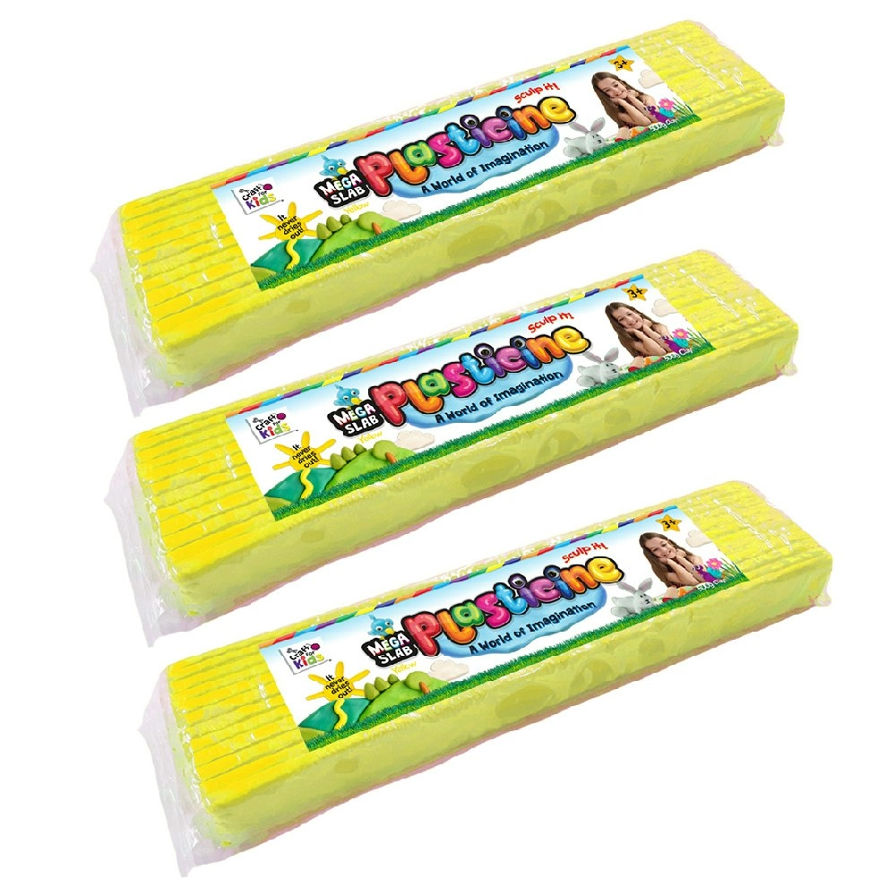 3x Craft for Kids Mega Slab Plasticine 500g Clay Block Art Craft Play Yellow 3y+