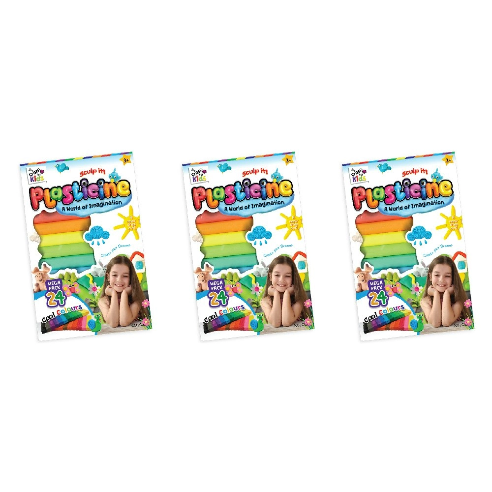 3x 24PK Craft for Kids Plasticine 400g Mega Pack 24-Colour Clay Art Craft Toy 3+