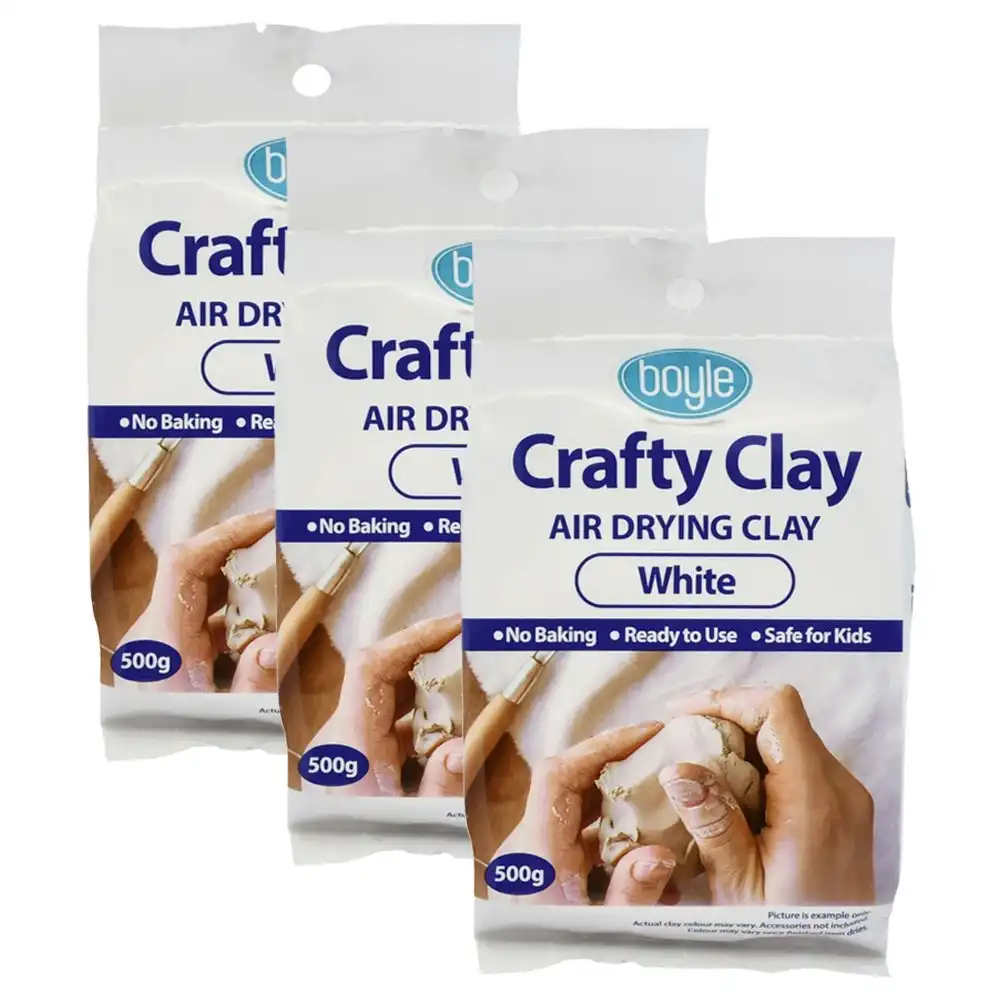 3PK Boyle Crafty Modelling Clay Kids/Child DIY Art/Craft Air Drying White 500g