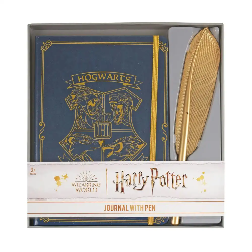 Harry Potter Wizarding World Hogwarts Themed Bound Journal w/ Feather Pen 3y+