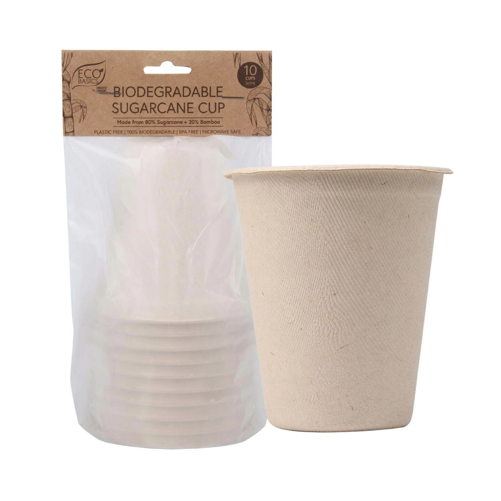 10pc Eco Basics 260ml Biodegradable Sugarcane Drinking Cup Disposable Container