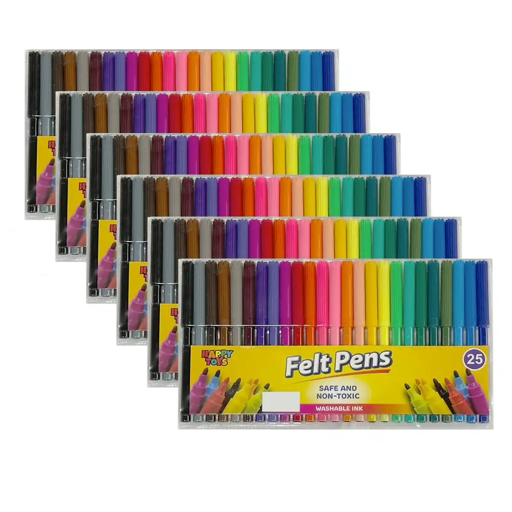 150pc Happy Toys Felt Pen Washable Ink Colouring Kids/Childrens Markers Set