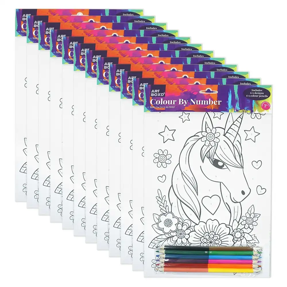 12x Art Boxd Colour By Number Kids/Children Activity Colouring Art/Craft Kit 7y+