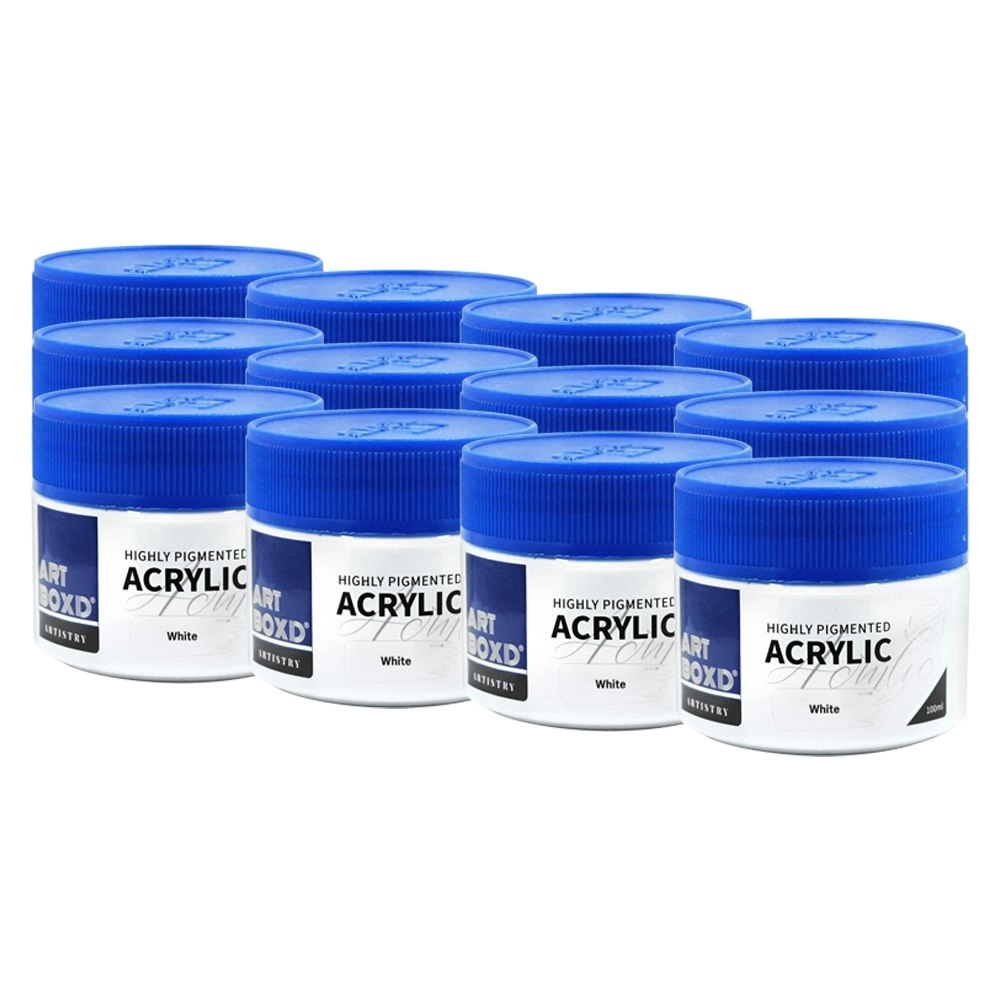 12x Art Boxd 100ml Premium Acrylic Artists Art/Craft Paint High Pigmented White