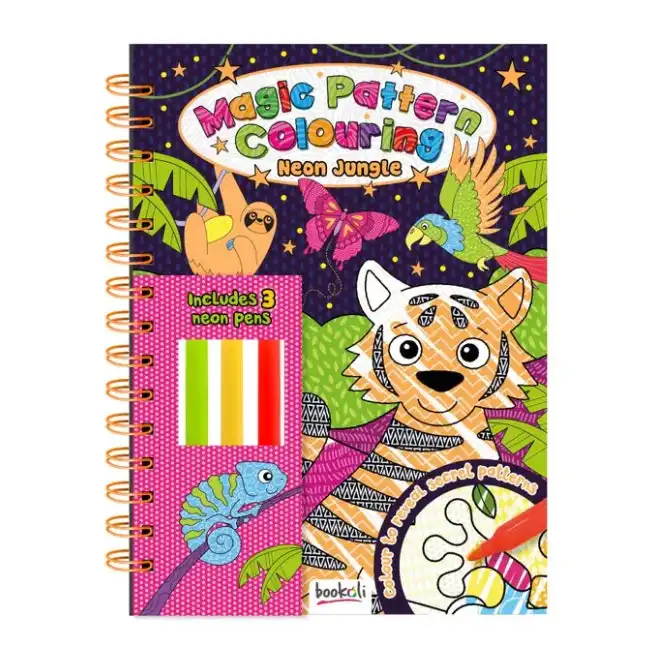 Magic Pattern Colouring Book Neon Jungle Kids/Children Fun Art Activity Set