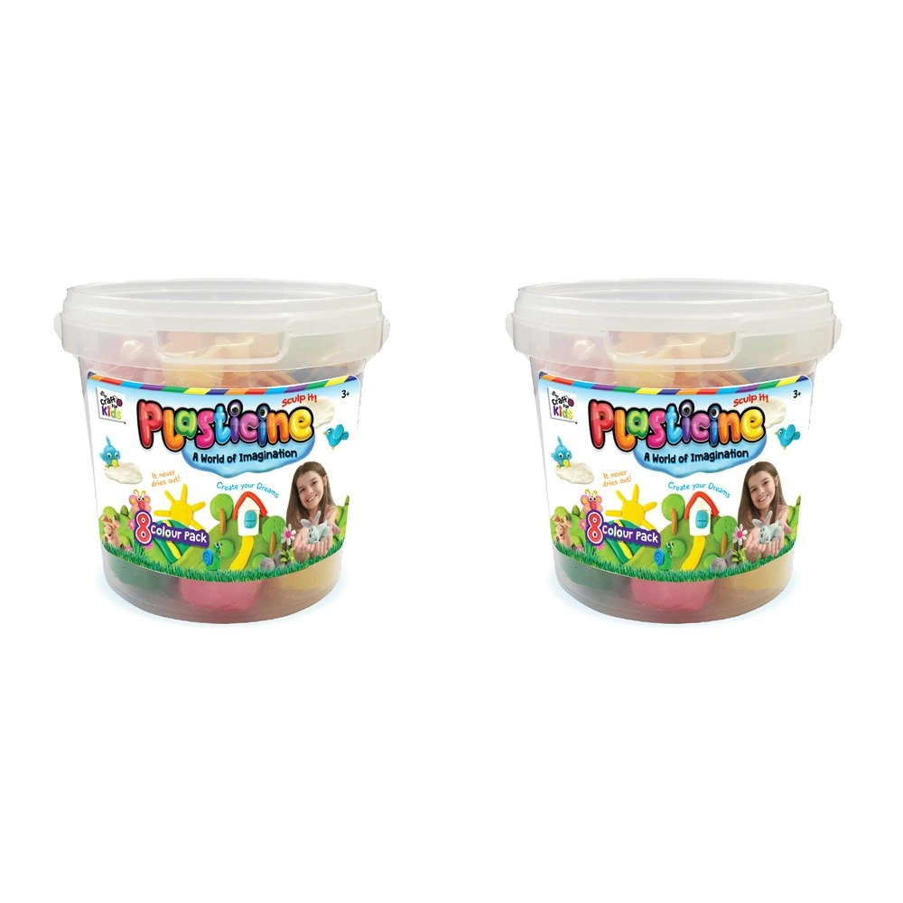 2x 8PK Craft for Kids Plasticine 8-Colour 600g Clay Rub/Bucket w/ Cutters 3y+