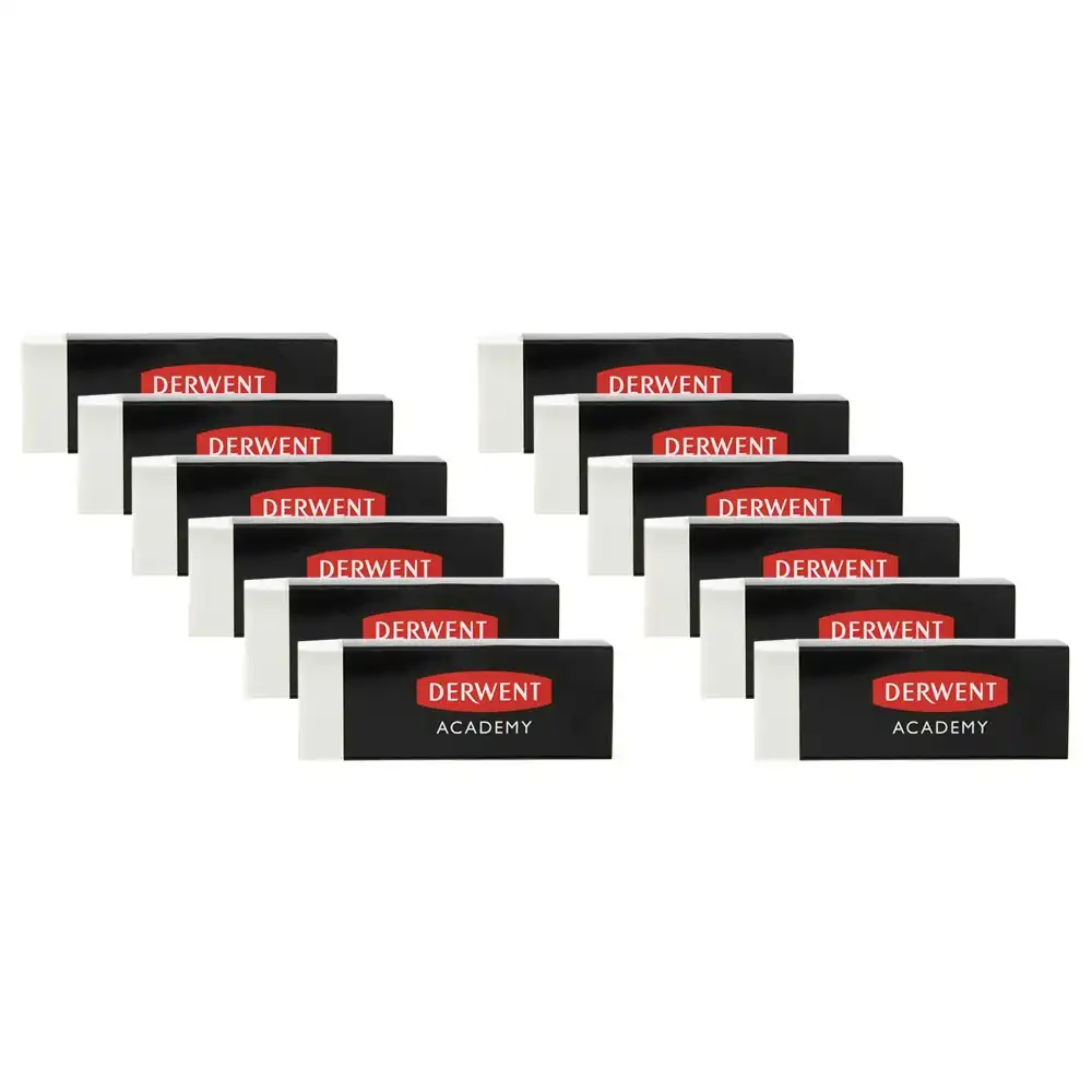 12x Derwent Academy Art Eraser For Graphic Pencils Hangsell 5.5x12x2cm White