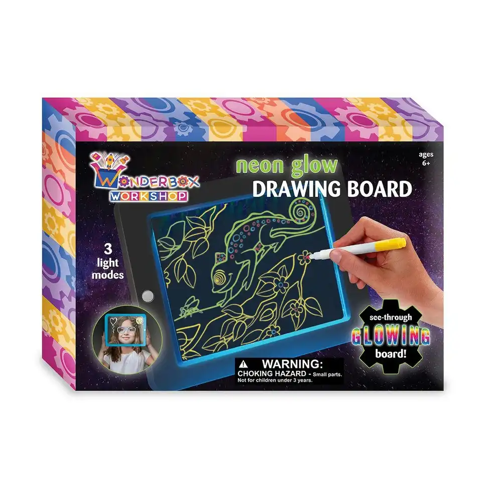 Wonderbox Workshop Neon Glow Kids/Childrens Art/Craft Drawing Board w/ Pens 3y+