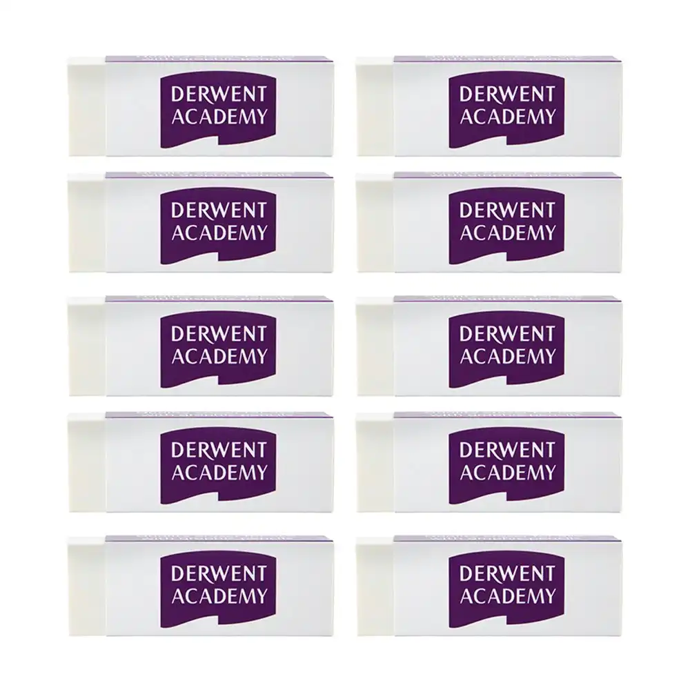 10x Derwent Academy Art Large Eraser For Graphic Pencil White 1.2x6.3x2.2cm