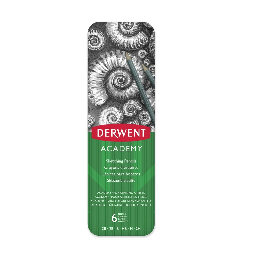 6pc Derwent Academy Art/Craft Hexagonal Sketch Pencil Tin 3B/2B/B/HB/H/2H Set